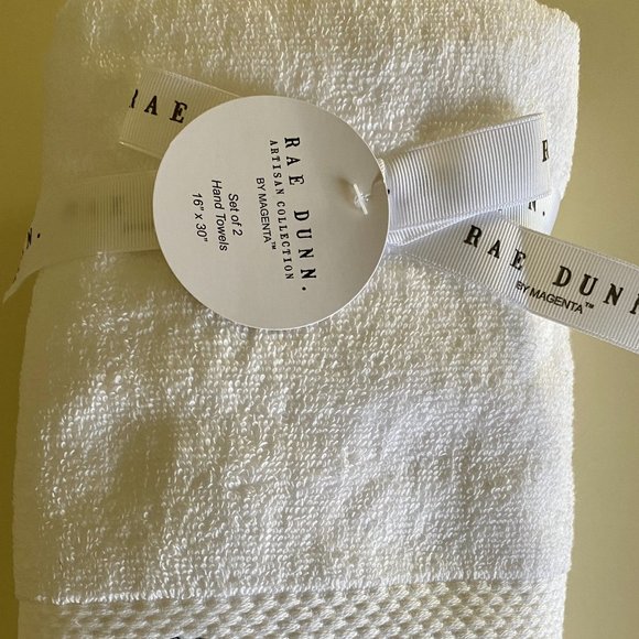 Rae Dunn Hand Towels Bee Happy Set of 2 by Magenta Bumble Bee White Terry Cloth - Picture 4 of 4